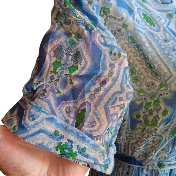 sz 10 Vintage 1960's Sheer Berkshire Geometric Print House Dress w/Belt B-Tween - Picture 8 of 15